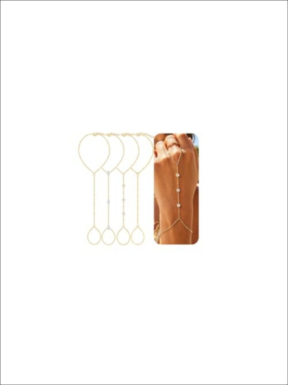 14K Gold Plated Hand Chain Bracelet Set with Cubic Zirconia, Stackable